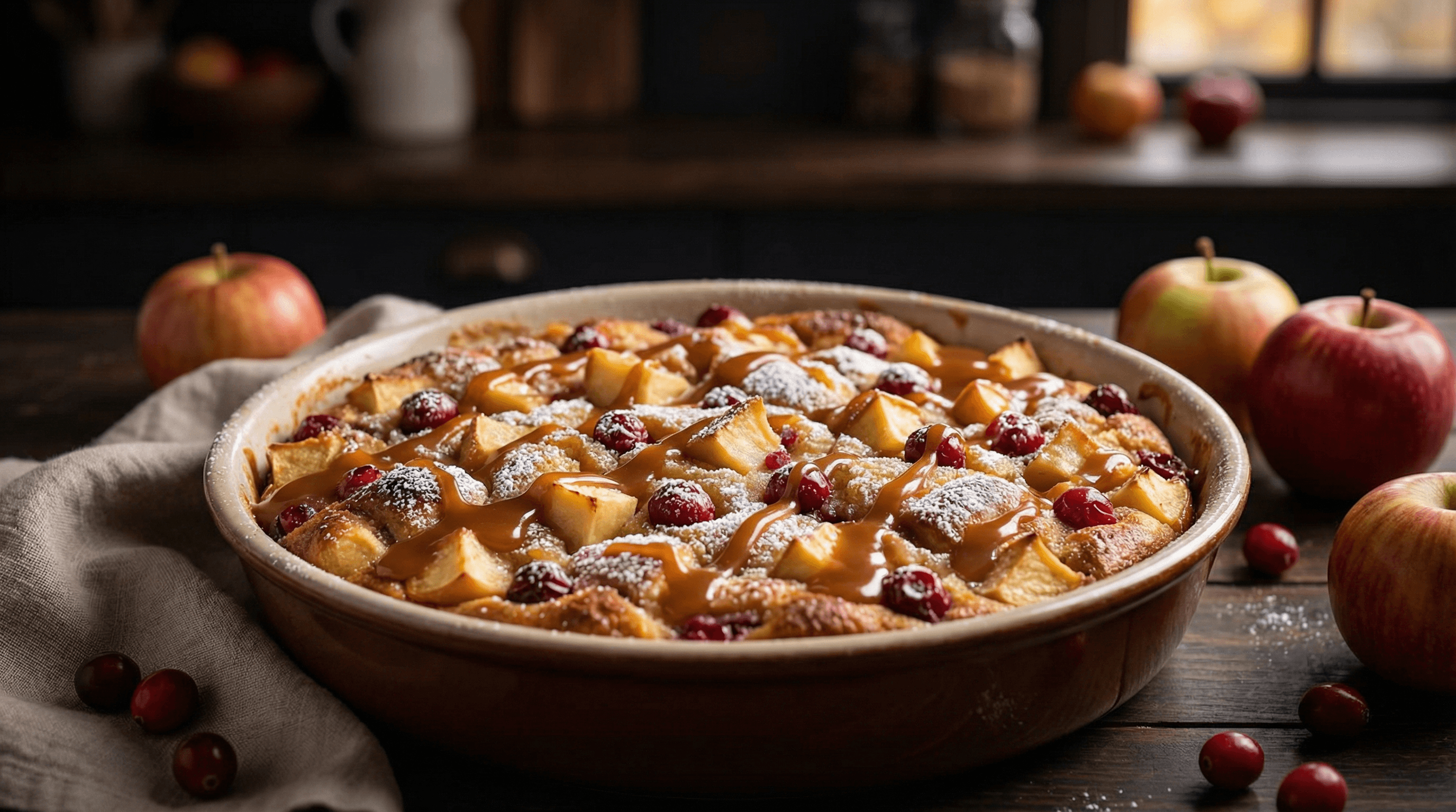Apple cranberry orange bread pudding